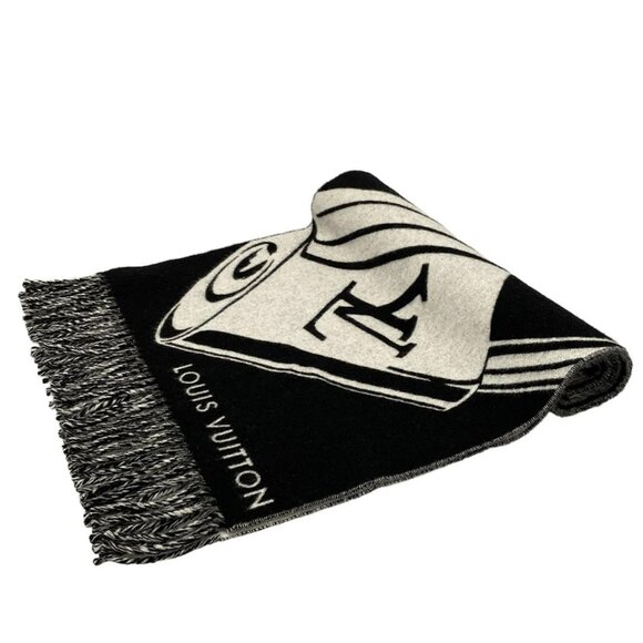 Auth LOUIS VUITTON Lock and Key M92855 Black White Monogram - AO3234 Scarf Wool - Picture 2 of 8